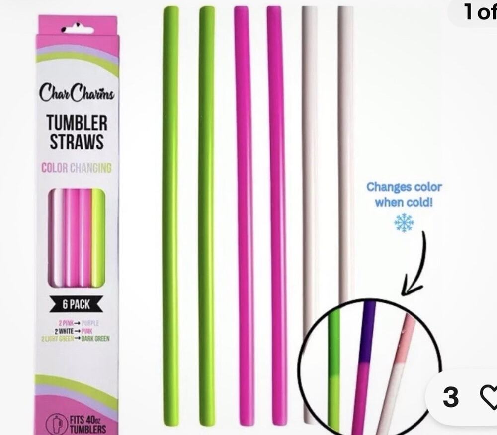 Char Charms 6-Pack | Reusable Straws 12in Fits 30oz Tumblers- color Changing !